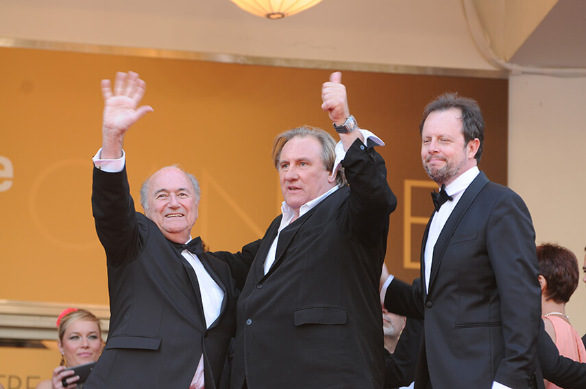Sepp Blatter, Gérard Depardieu et Frédéric Auburtin pour le film "United Passion"