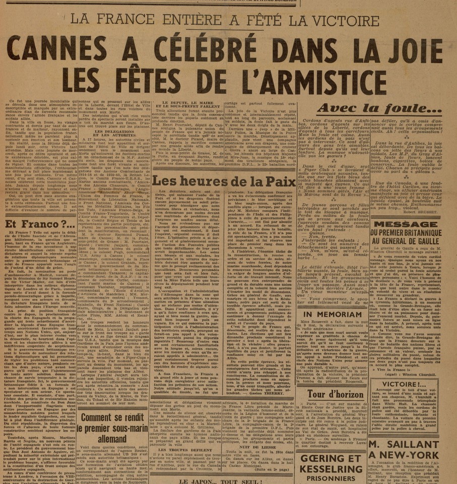 L’Avenir de Cannes et du Sud-Est, n° 115, 11 mai 1945